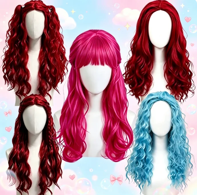 2026 Red Blue Long Curly Synth - đánh giá và giá Women'S Red Accessories